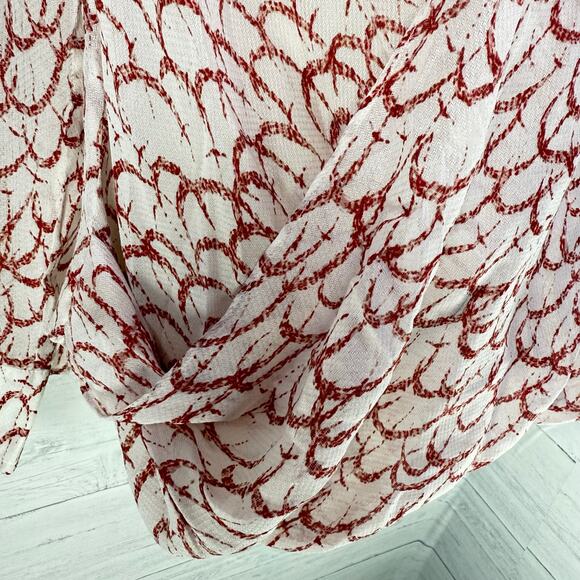Derek Lam Crosby 10 medium 100% silk white red sheer wrap drape blouse luxury - Picture 9 of 10